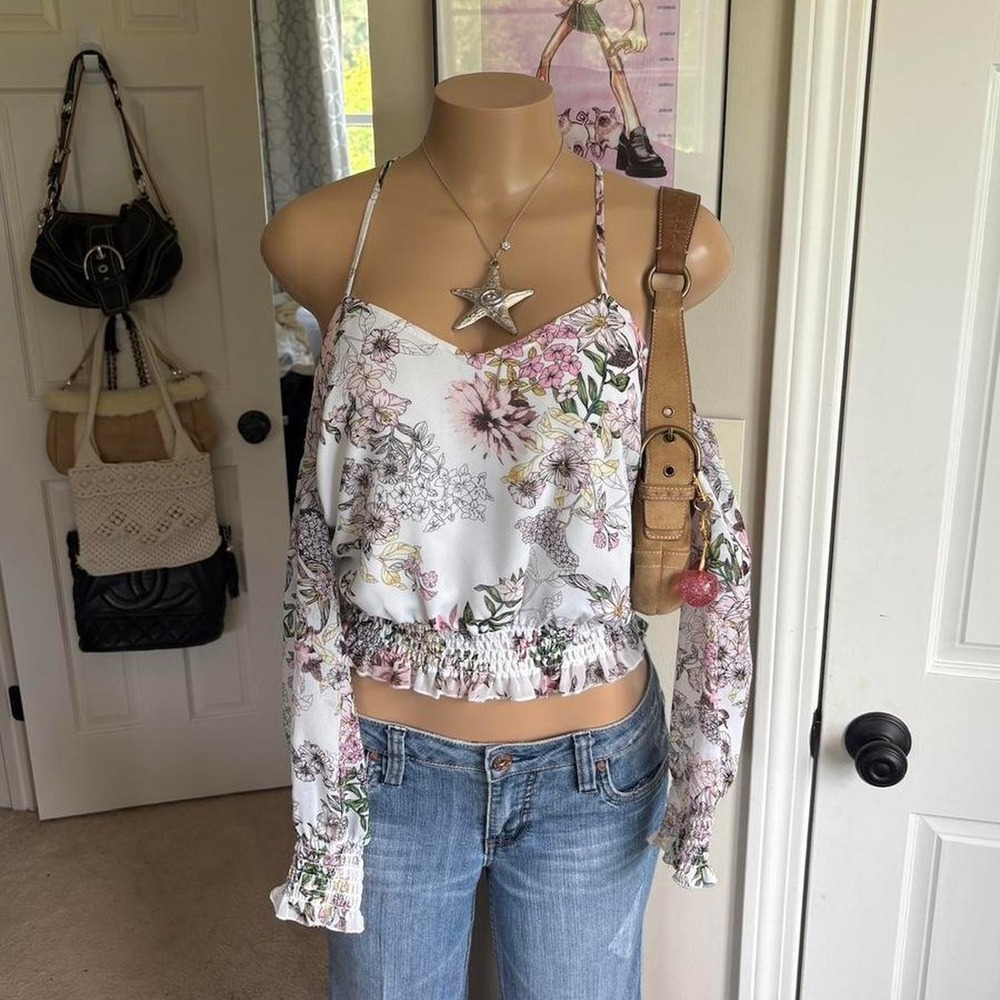 Y2K 2000s‎ guess Floral Cottagecore Off Shoulder Top